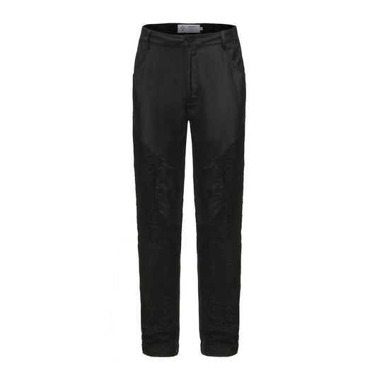 Angoisse Black Lace Patchwork Nylon Pants