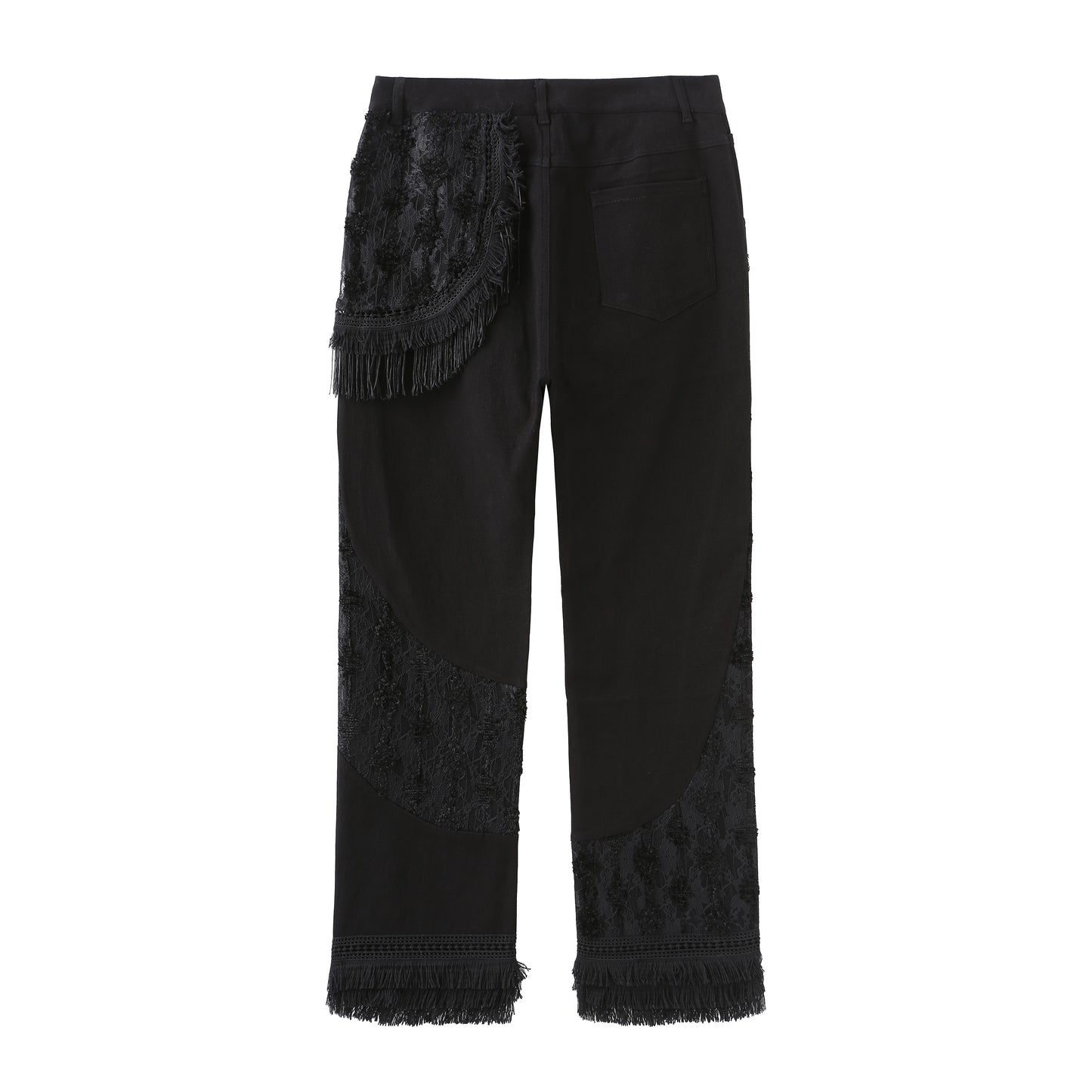 Angoisse Lace Paneled Fringe Black Jeans