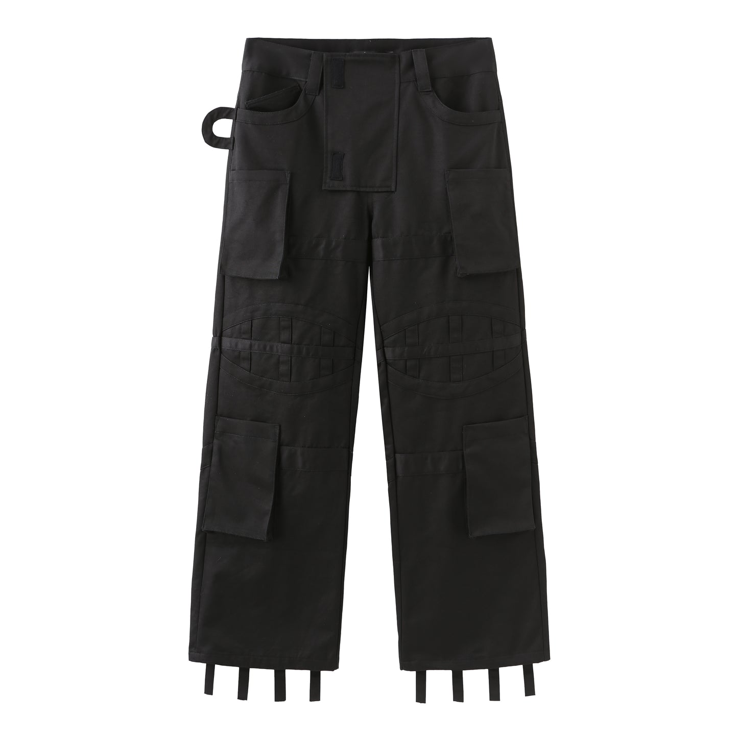 Angoisse Black Knee Multiple Pockets Pants