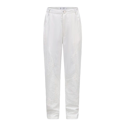 Angoisse White Lace Patchwork Nylon Pants