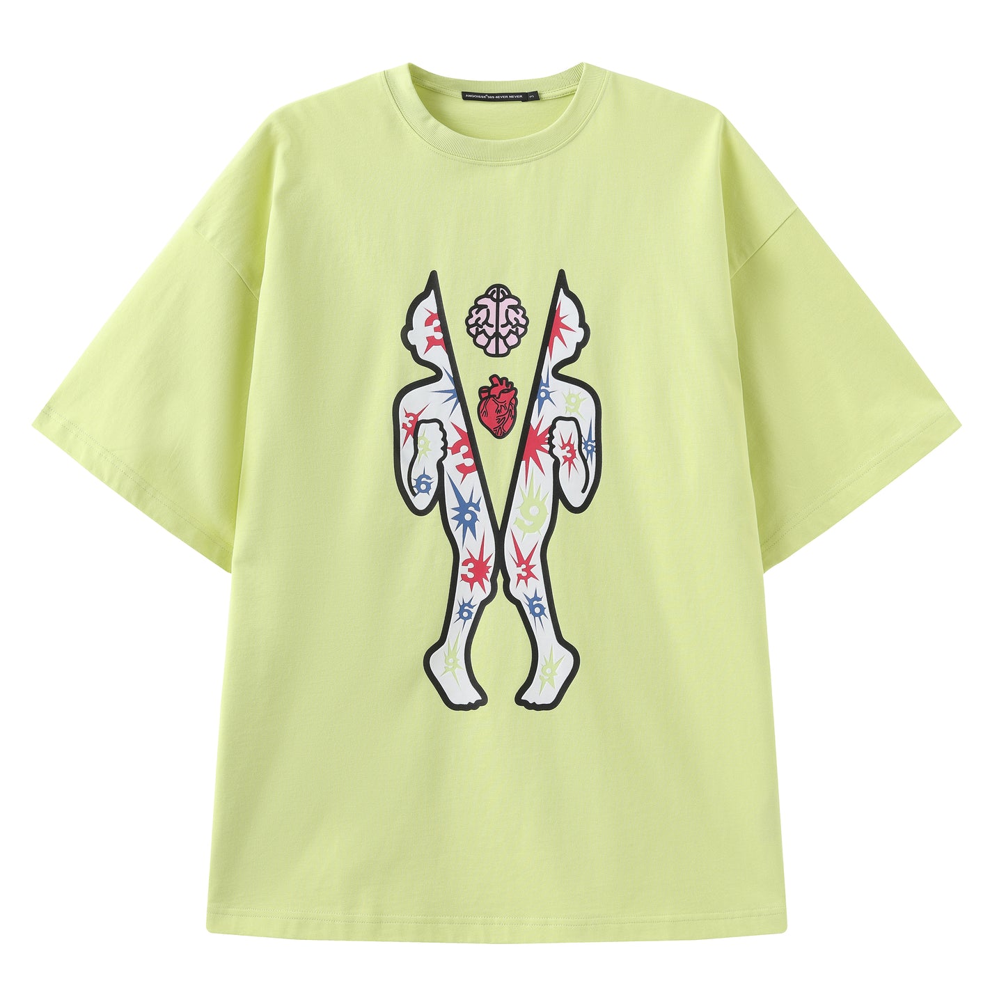 Angoisse DataWorld Split Flocking Print Lemon Yellow Tee