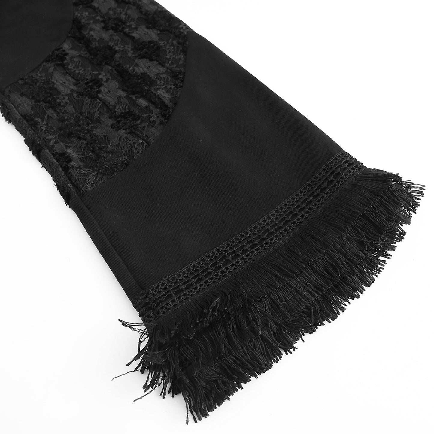 Angoisse Lace Paneled Fringe Black Jeans