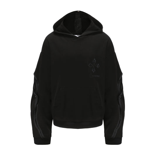 Angoisse Embroidered Logo Splicing Structure Black Hoodie