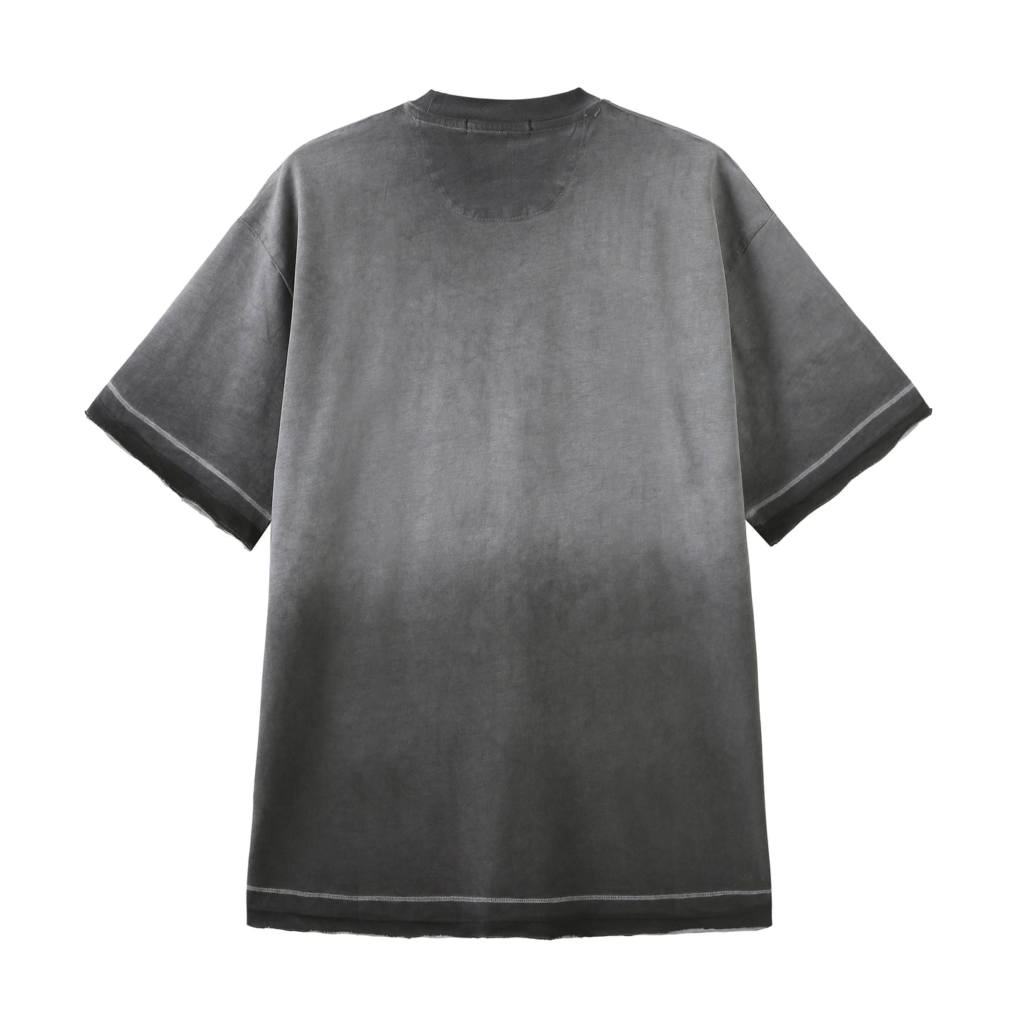 Angoisse Distressed Grey & Faded Spray-Painted Metal Badge Tee