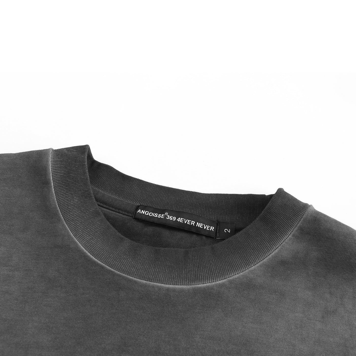 Angoisse Distressed Grey & Faded Spray-Painted Metal Badge Tee