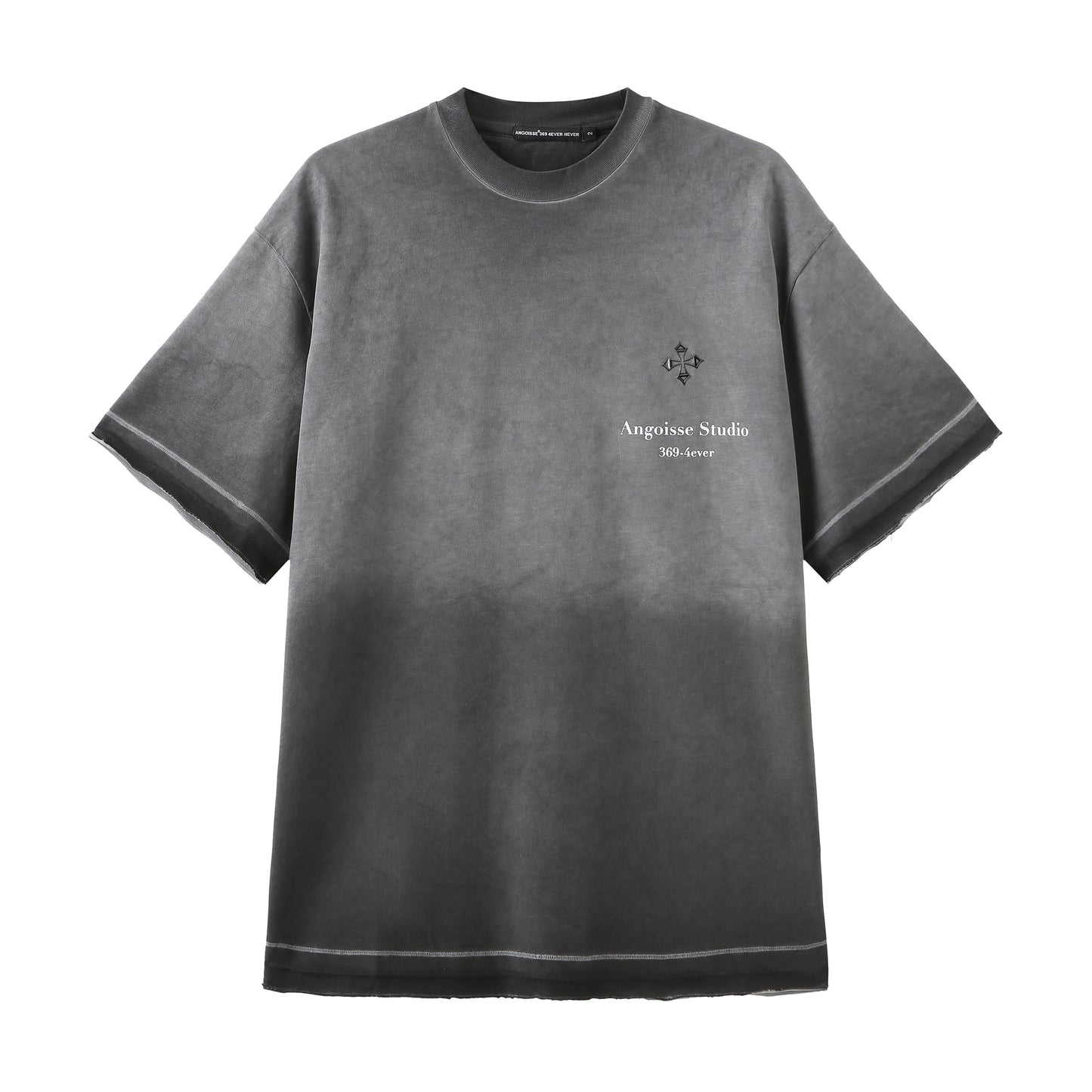 Angoisse Distressed Grey & Faded Spray-Painted Metal Badge Tee