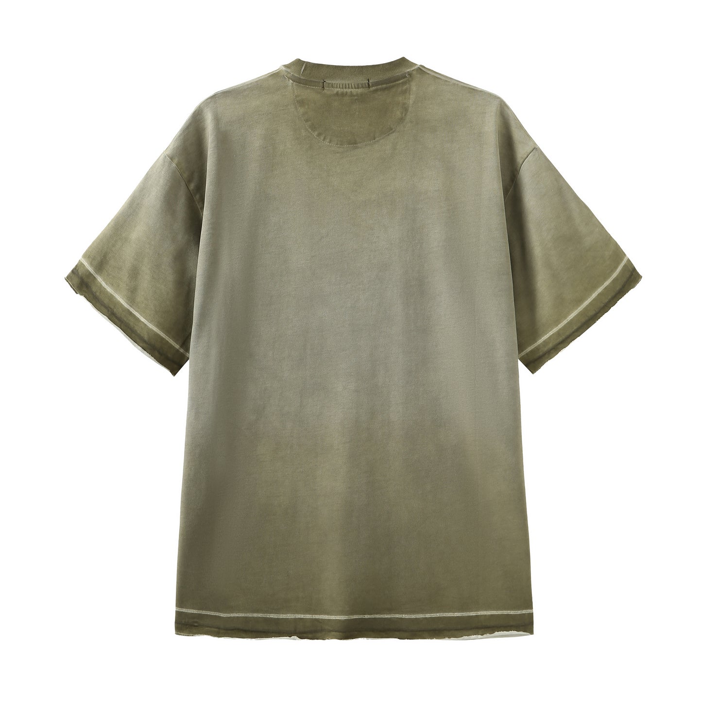 Angoisse Distressed Green & Faded Spray-Painted Metal Badge Tee